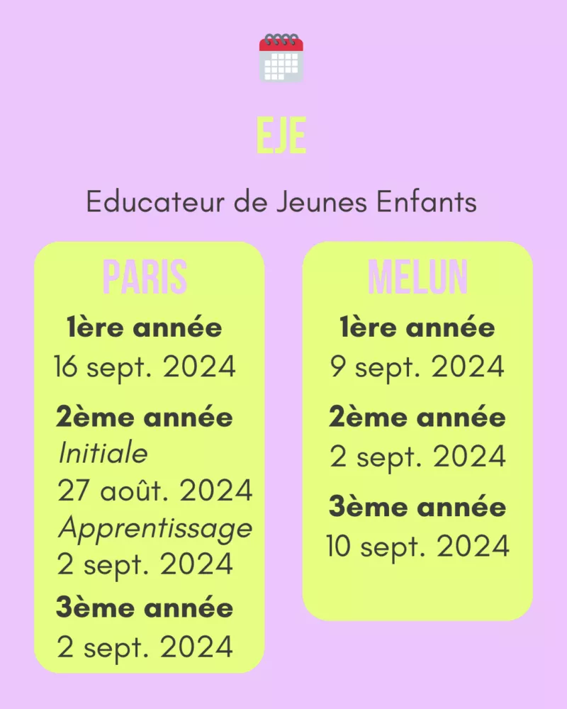 Dates de rentrée EJE